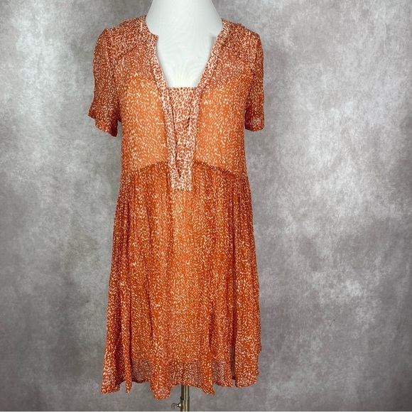 Maeve x Anthropologie Adrian Sheer Tunic Dress In Dark Orange Women's Size S - Picture 2 of 10